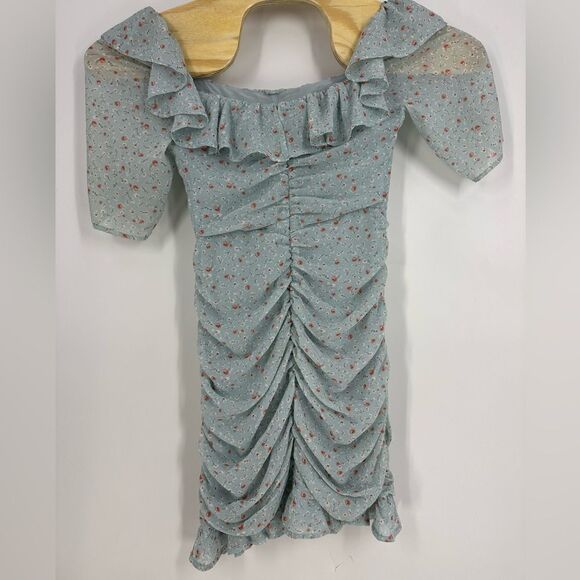 ASTR THE LABEL Teal Floral Ditsy Ruched Mini Dress Sz S - Picture 6 of 10